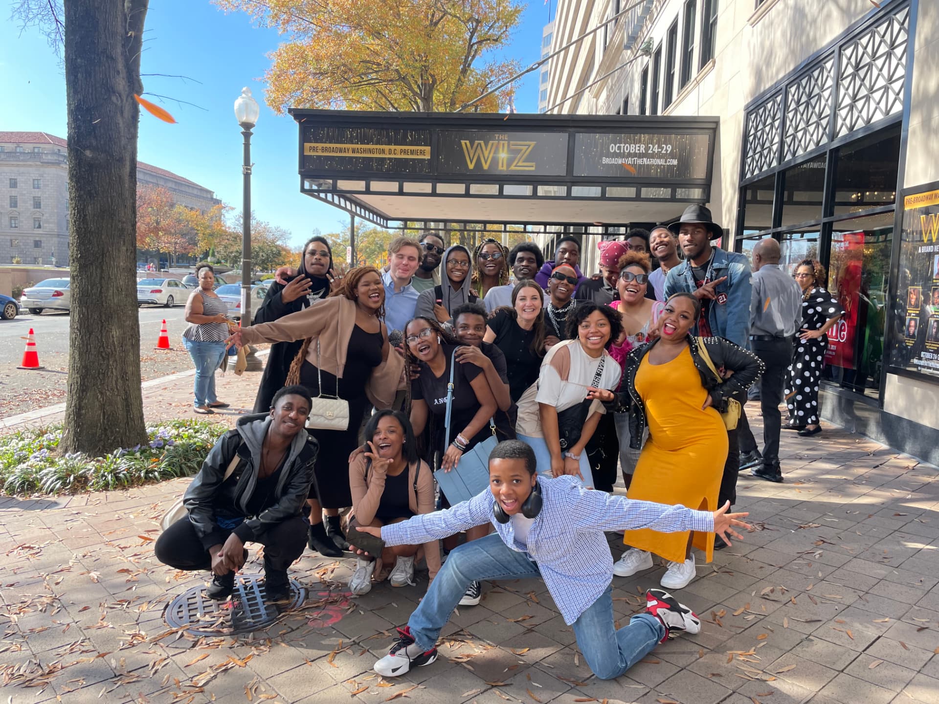 CFA students and chaperones outside The Wiz at the National Theatre in Washington, DC